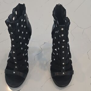 Sexy Michael Kors Black Studded Women's Ankle Boots With Chrome Heels